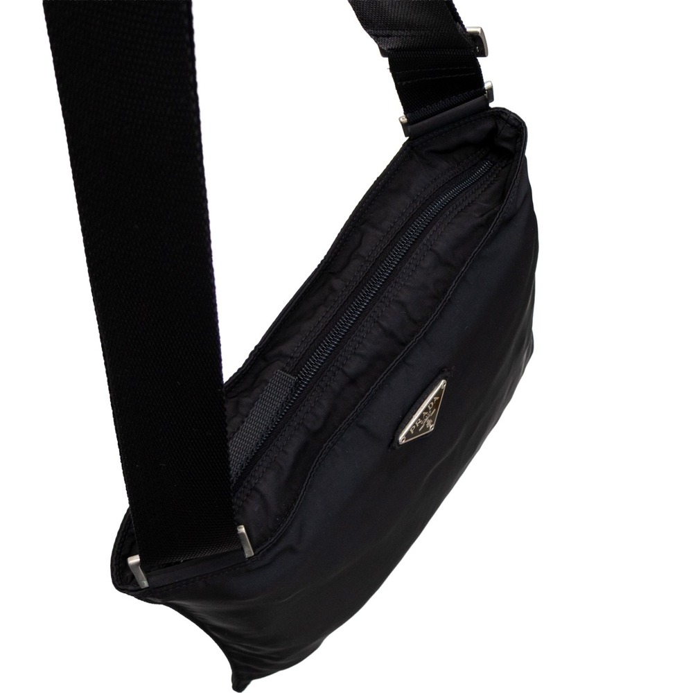 Prada Vintage Black Vela Nylon Small Flat Messenger Bag Adjustable Strap - Picture 5 of 13
